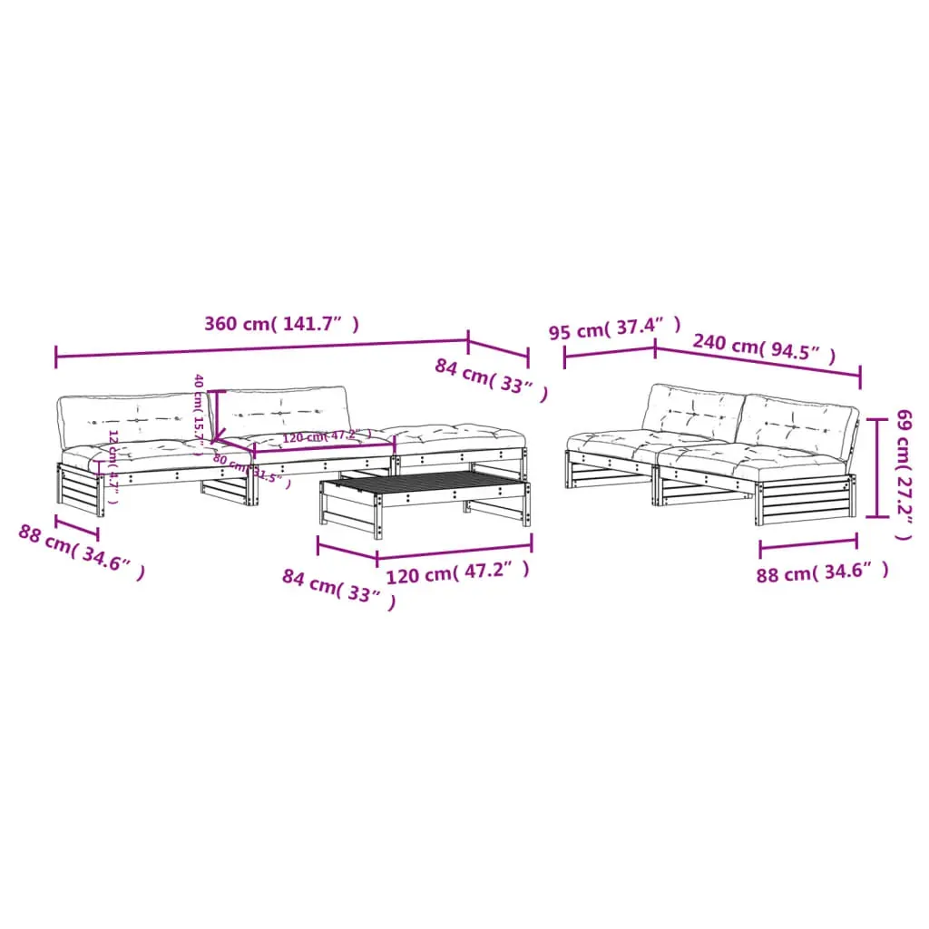 6 Piece Garden Lounge Set with Cushions Black Solid Wood Price