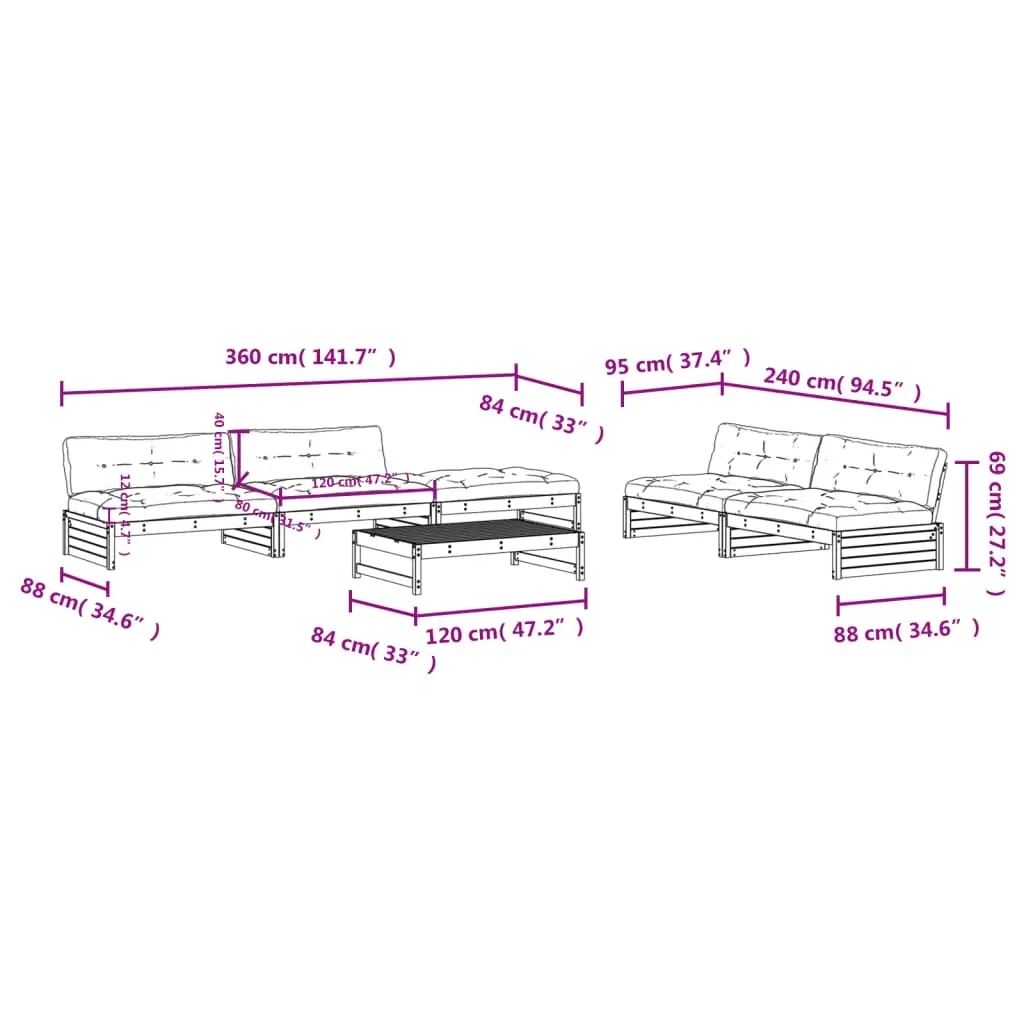 6 Piece Garden Lounge Set with Cushions Impregnated Wood Pine Price