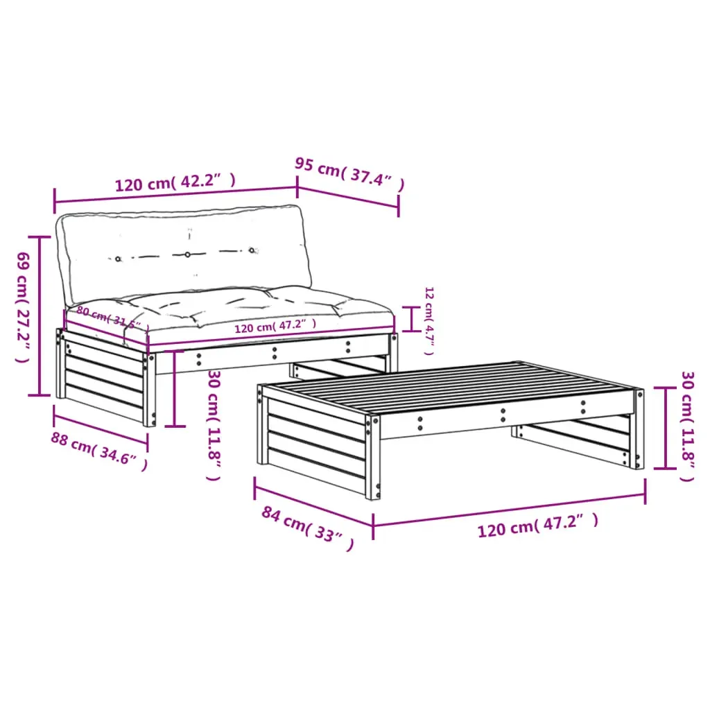 2 Piece Garden Lounge Set with Cushions White Solid Wood Price