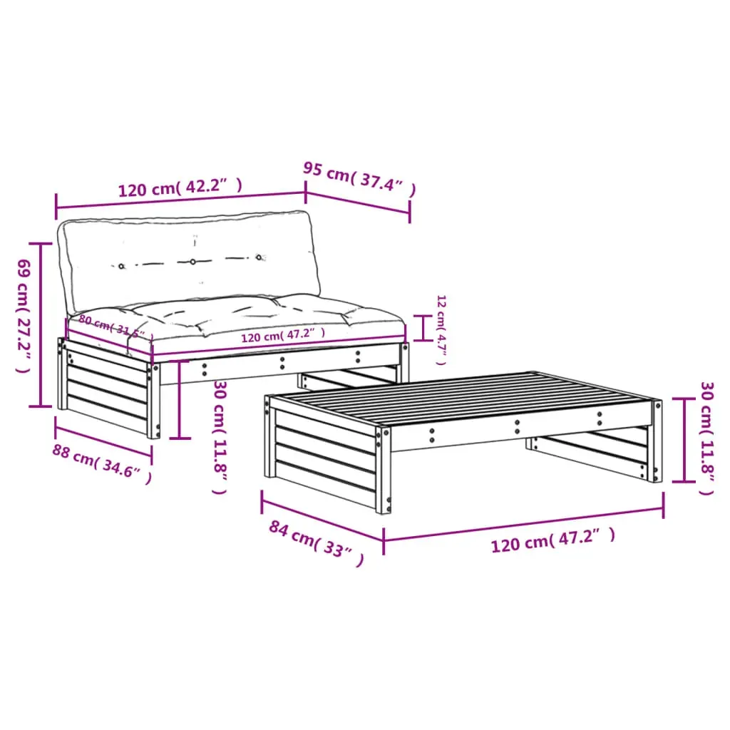 2 Piece Garden Lounge Set with Cushions Black Solid Wood Price