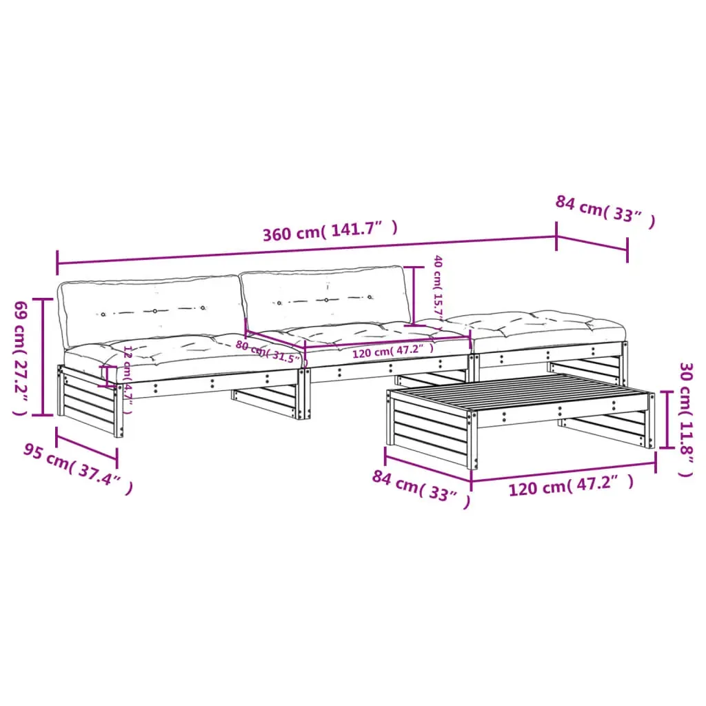 4 Piece Garden Lounge Set with Cushions Black Solid Wood Price