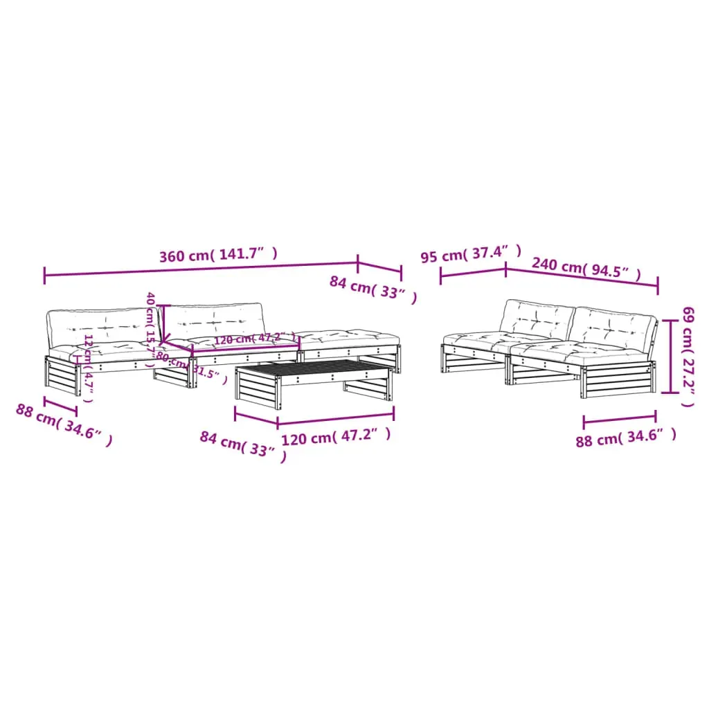 6 Piece Garden Lounge Set with Cushions White Solid Wood Price