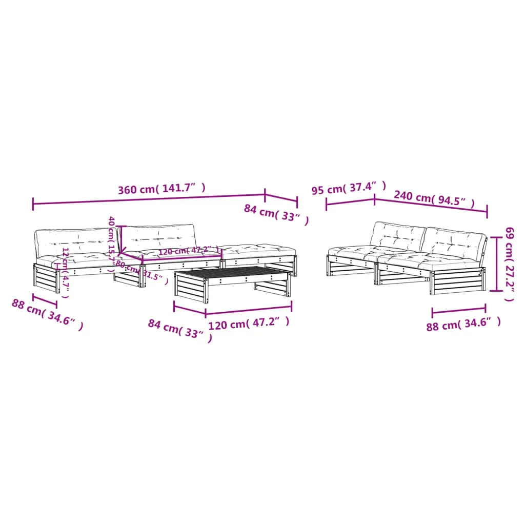 6 Piece Garden Lounge Set with Cushions Black Solid Wood Price