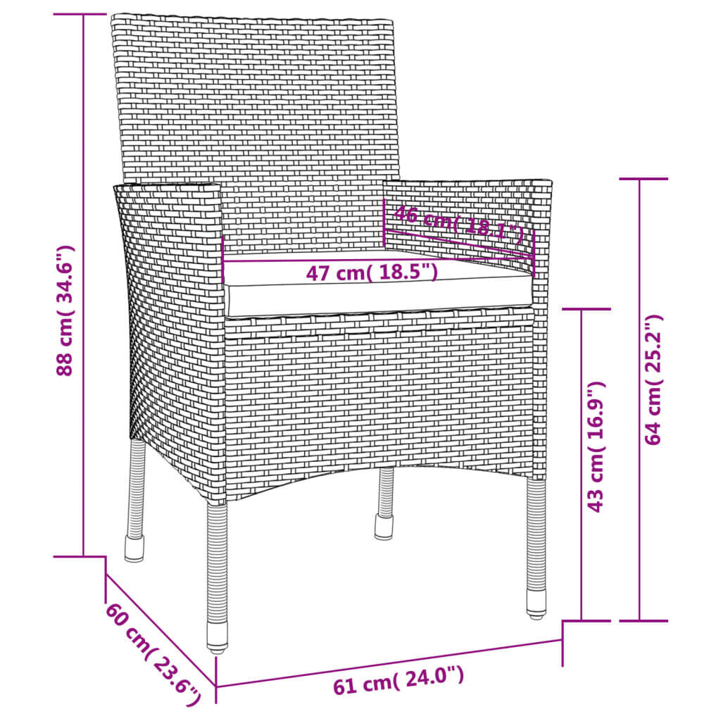 3 Piece Garden Bistro Set with Cushions Grey Poly Rattan Price