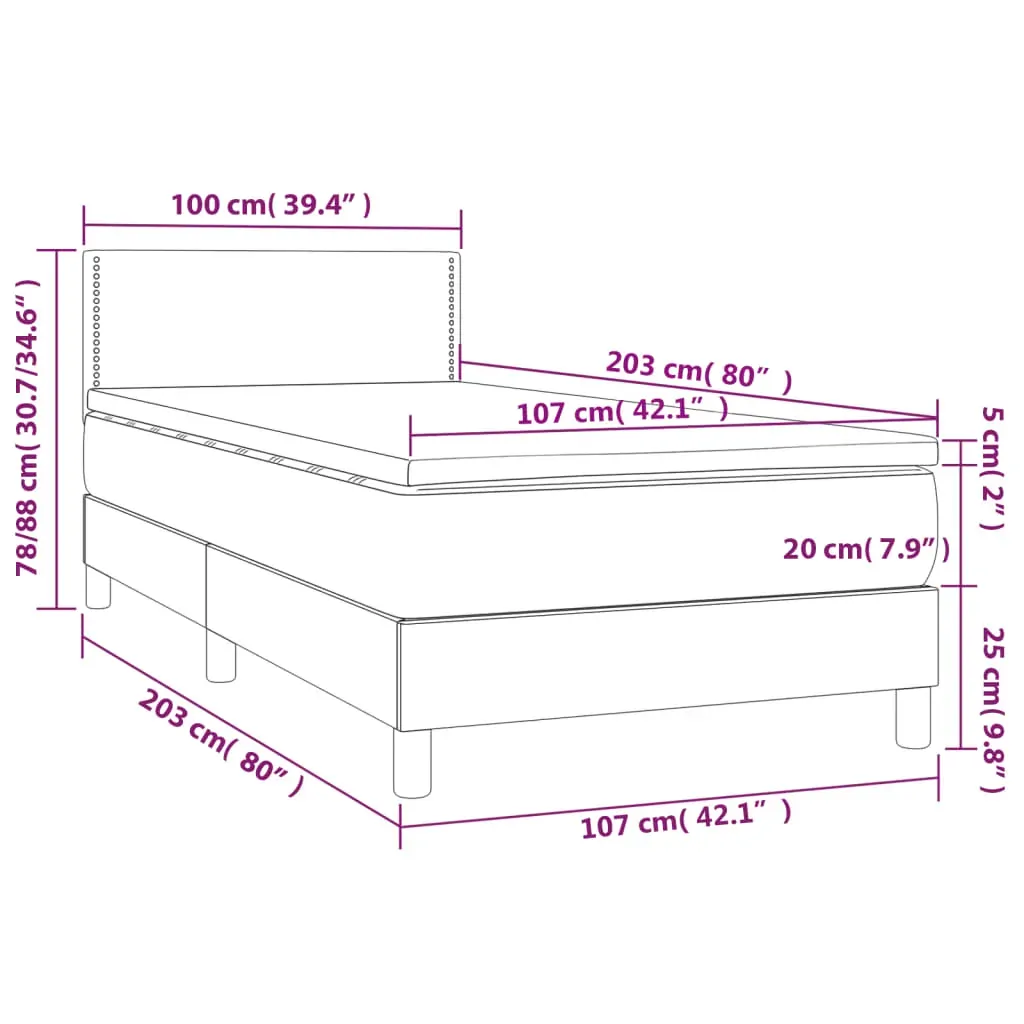 Box Spring Bed with Mattress&LED Dark Grey 100x200cm Fabric Price