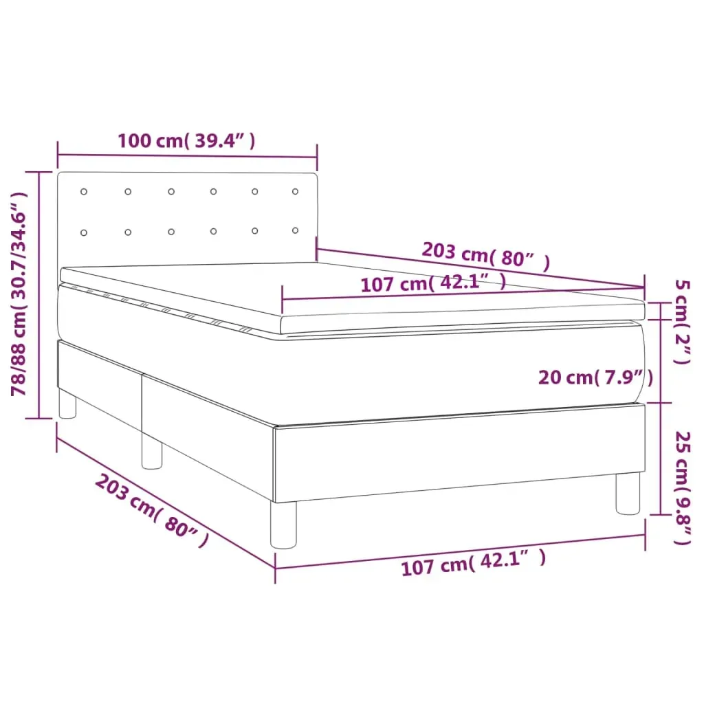 Box Spring Bed with Mattress&LED Dark Grey 100x200cm Fabric Price