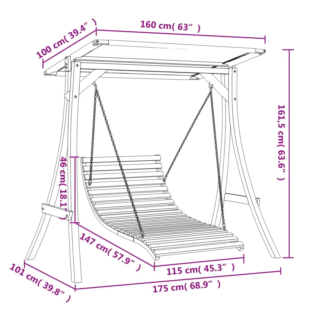 Swing Bed with Canopy Solid Wood Spruce with Teak Finish Price