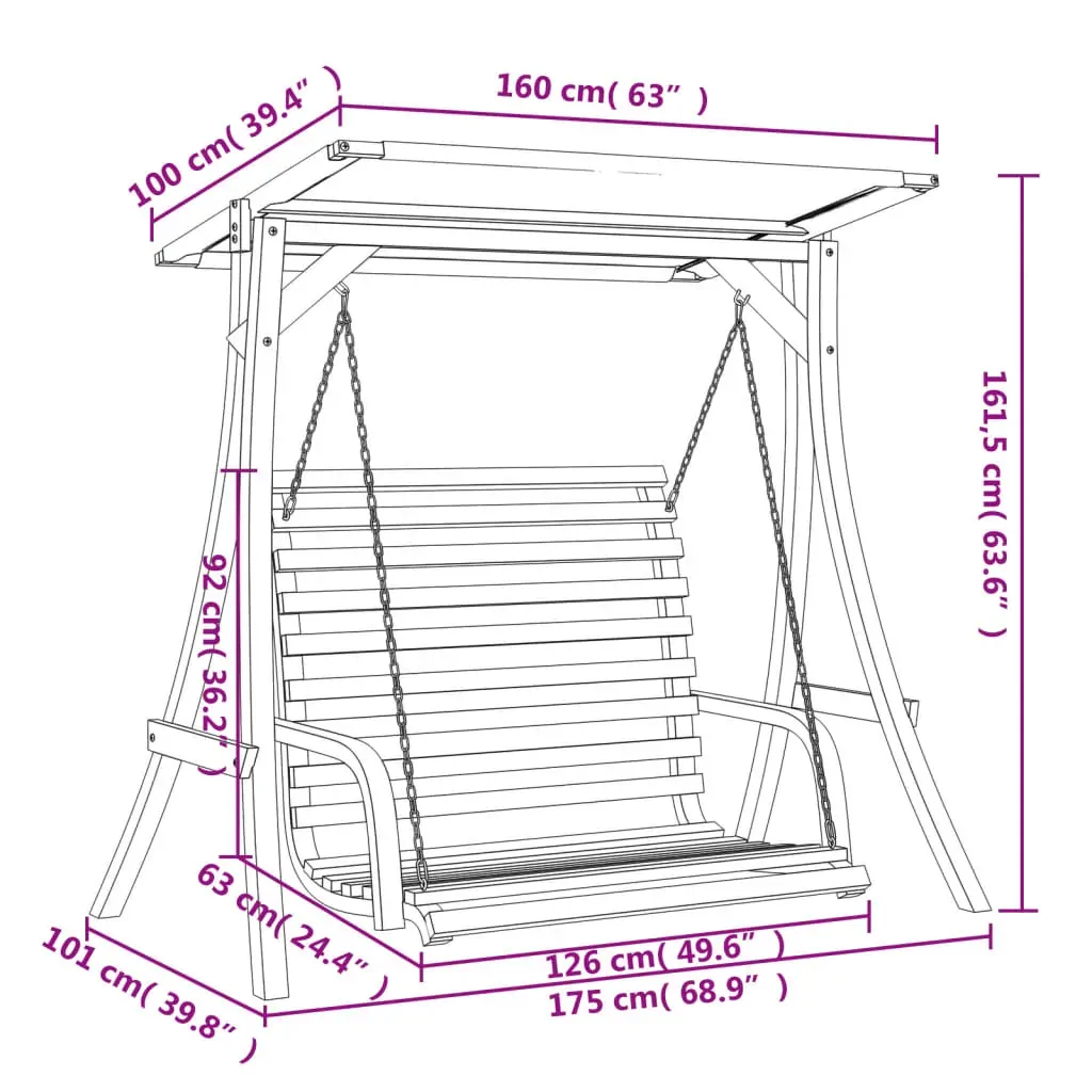 Swing Bench with Canopy Solid Wood Spruce with Teak Finish Price
