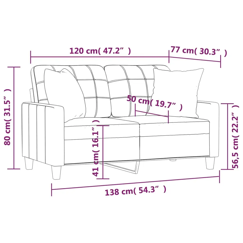 2-Seater Sofa with Throw Pillows Cream 120 cm Faux Leather Price