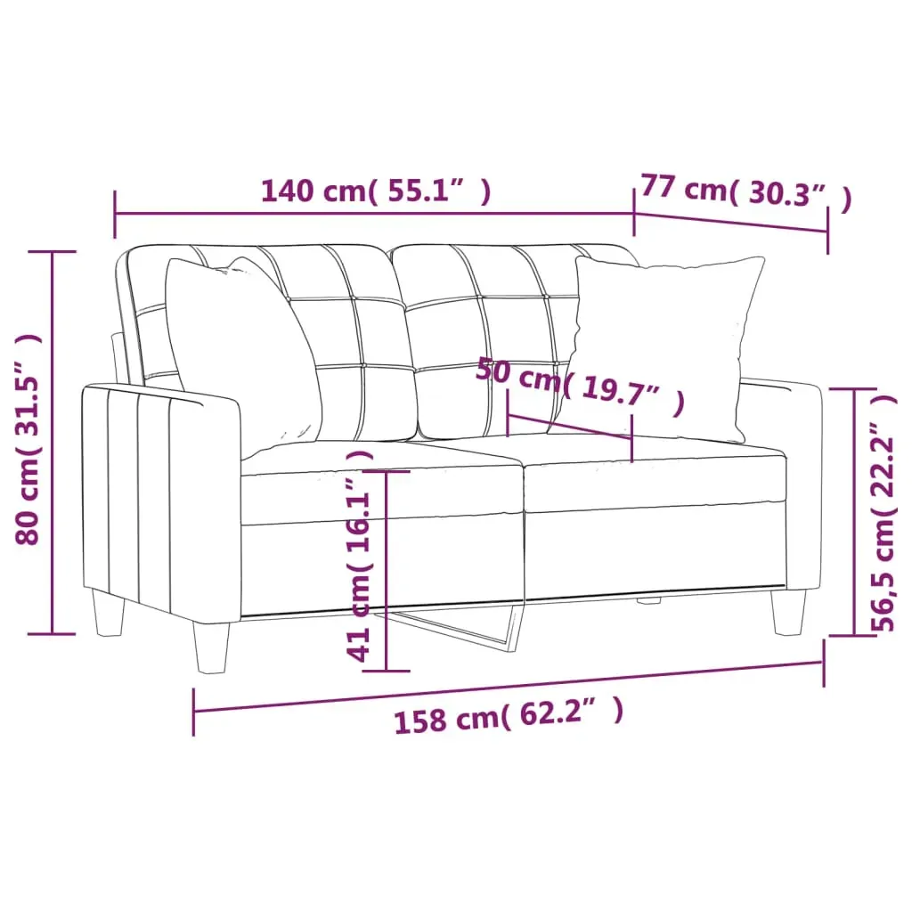 2-Seater Sofa with Throw Pillows Grey 140 cm Faux Leather Price