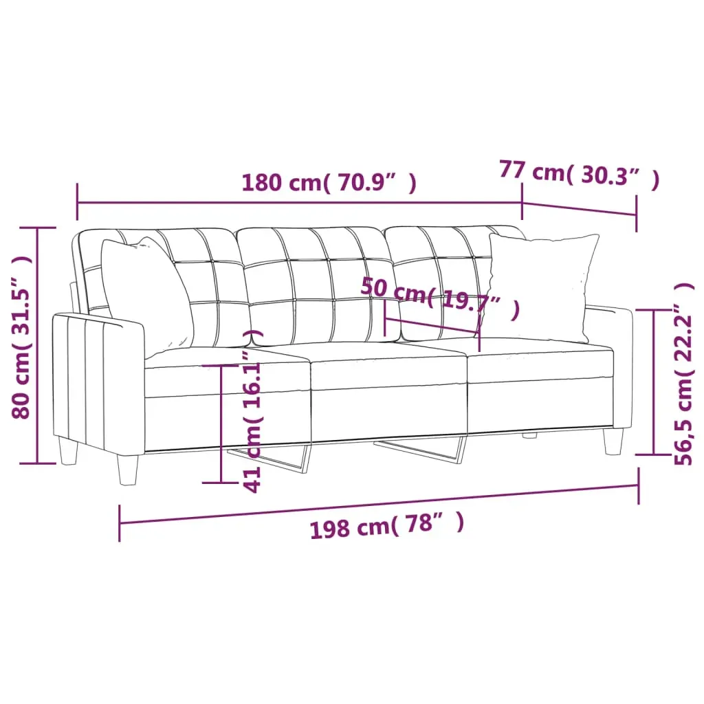 3-Seater Sofa with Throw Pillows Cream 180 cm Faux Leather Price
