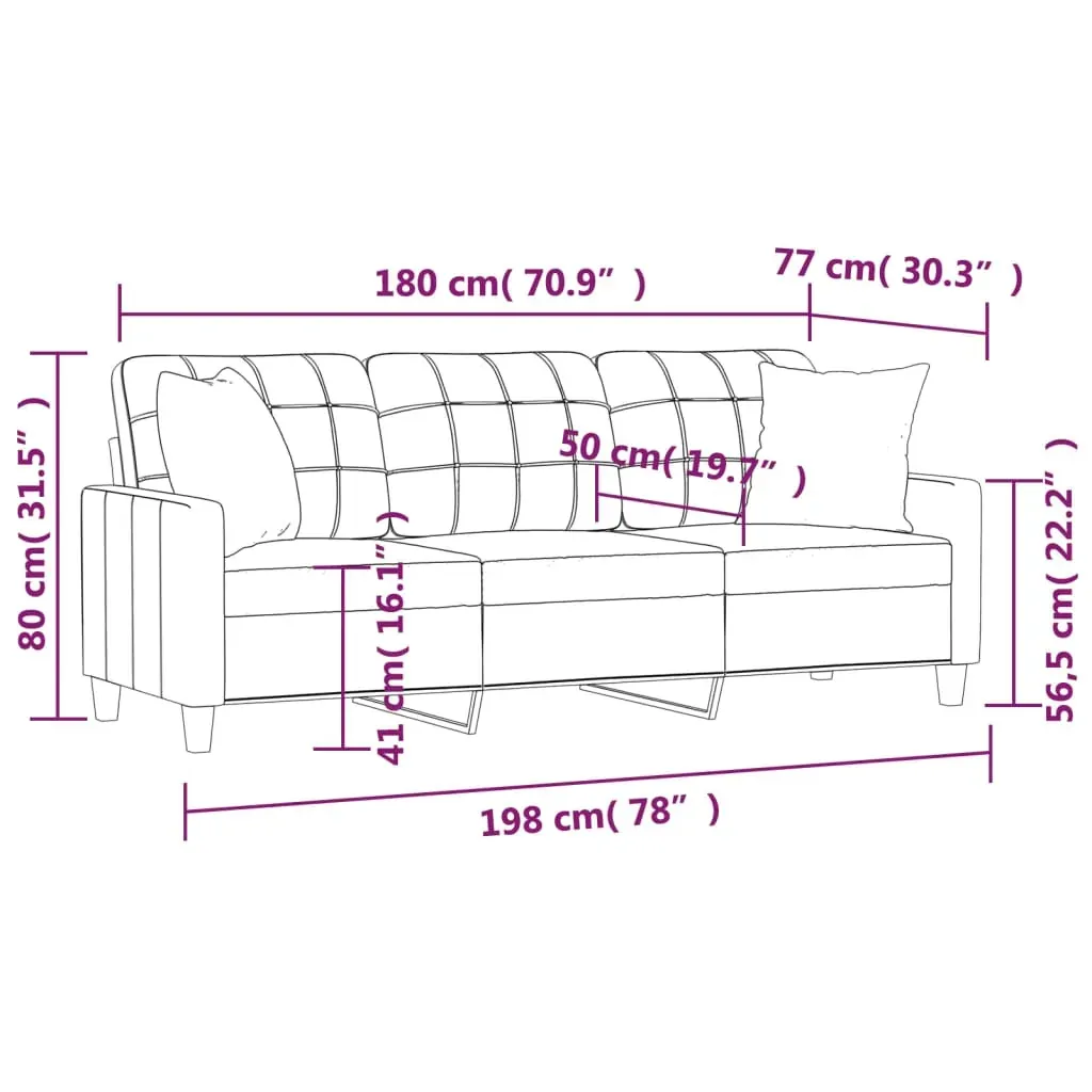 3-Seater Sofa with Throw Pillows Grey 180 cm Faux Leather Price
