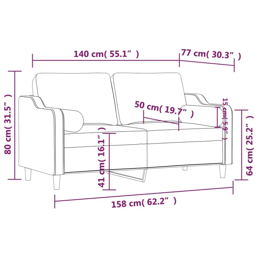 2-Seater Sofa with Throw Pillows Black 140 cm Fabric Price
