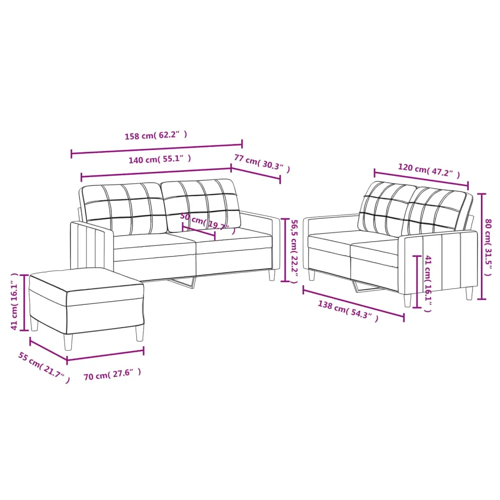 3 Piece Sofa Set with Cushions Black Fabric Price