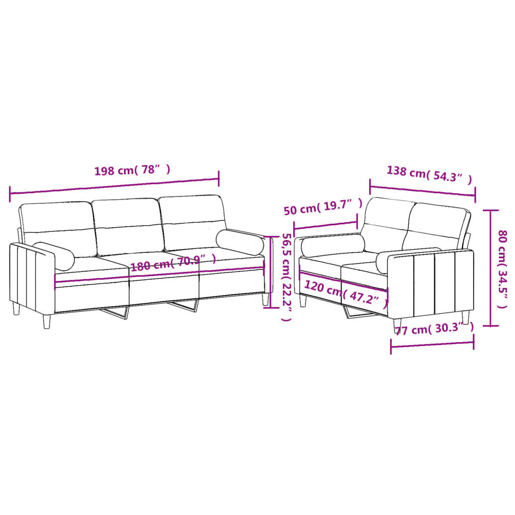 2 Piece Sofa Set with Pillows Black Fabric Price