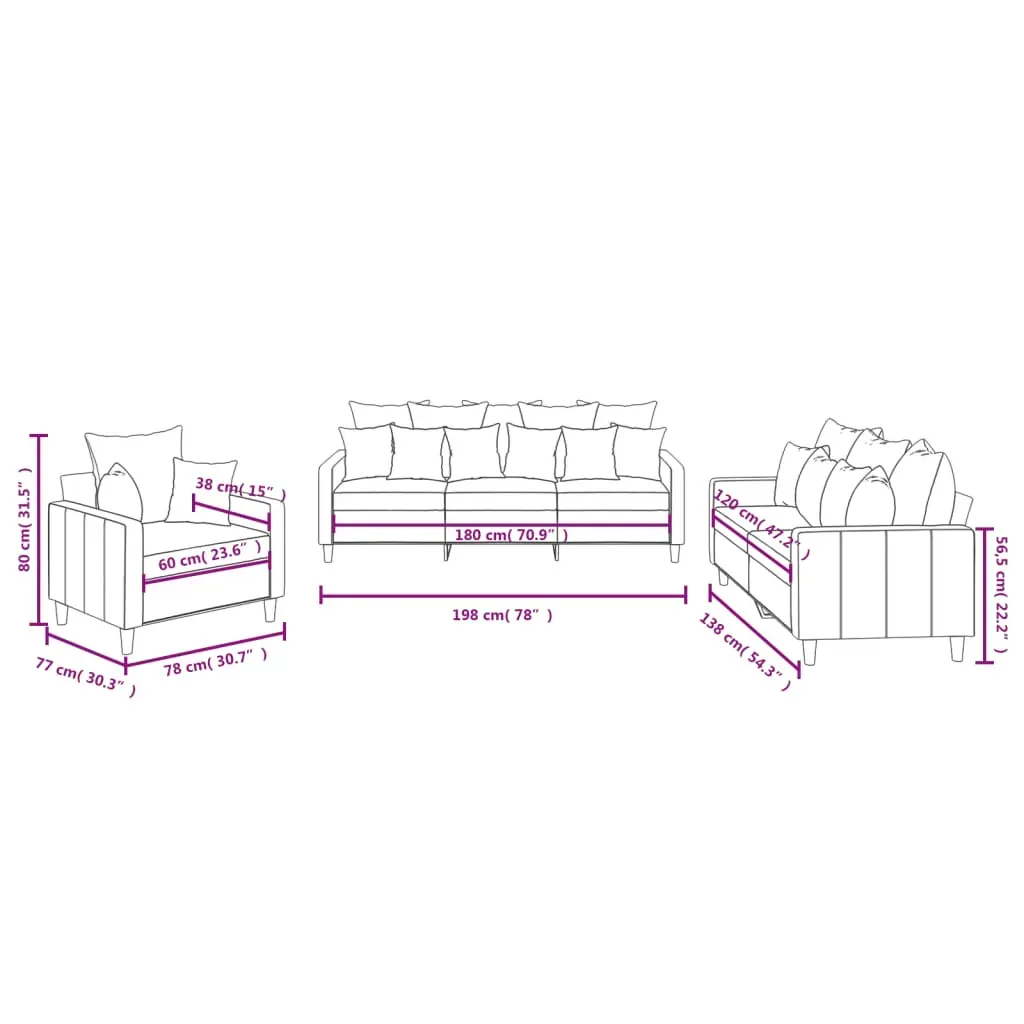 3 Piece Sofa Set with Cushions Dark Grey Velvet Price