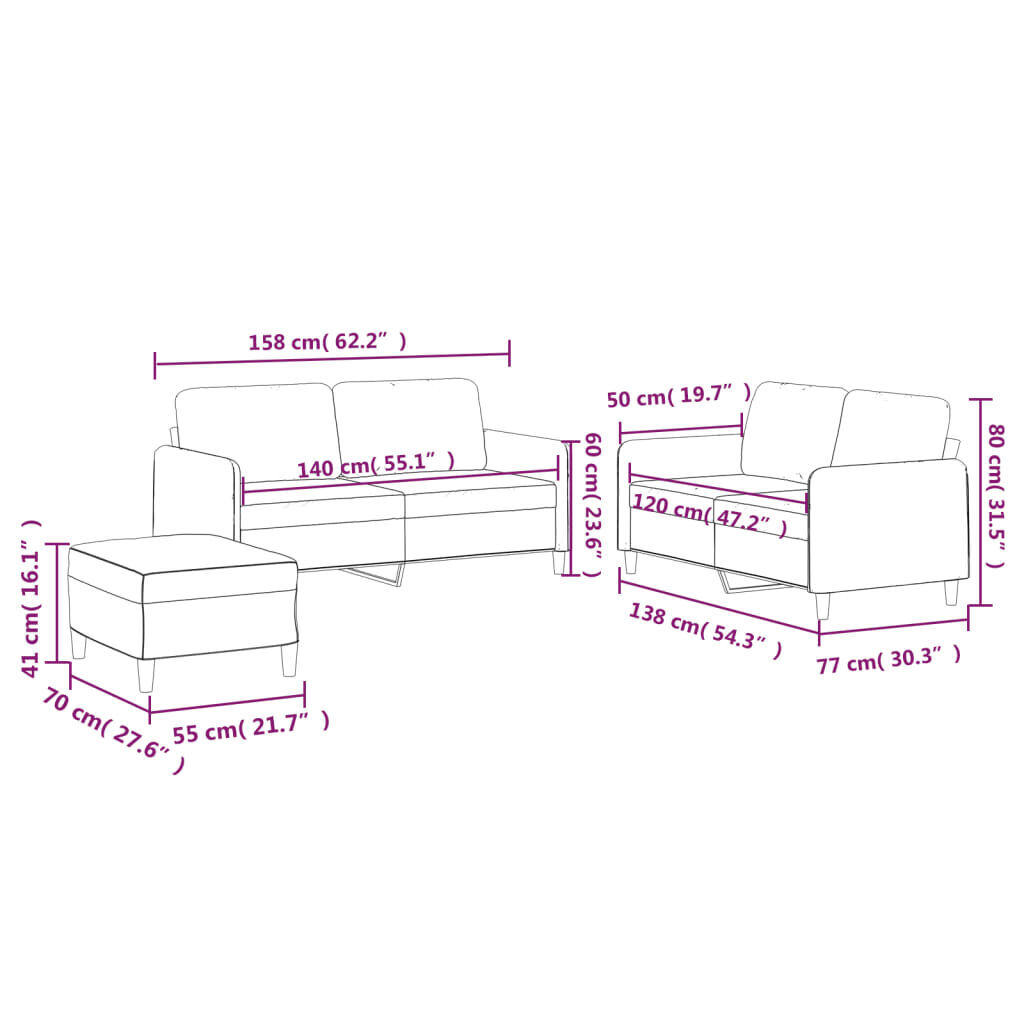 3 Piece Sofa Set with Cushions Black Fabric Price