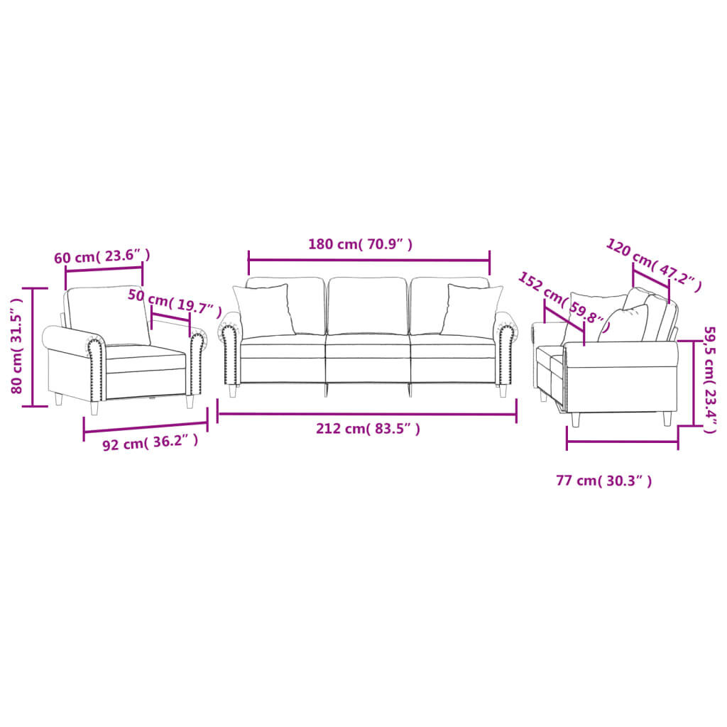 3 Piece Sofa Set with Pillows Black Velvet Price