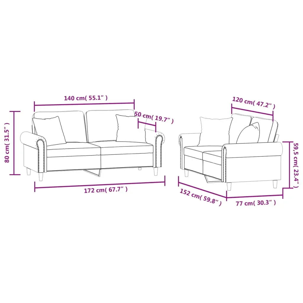 2 Piece Sofa Set with Pillows Black Velvet Price
