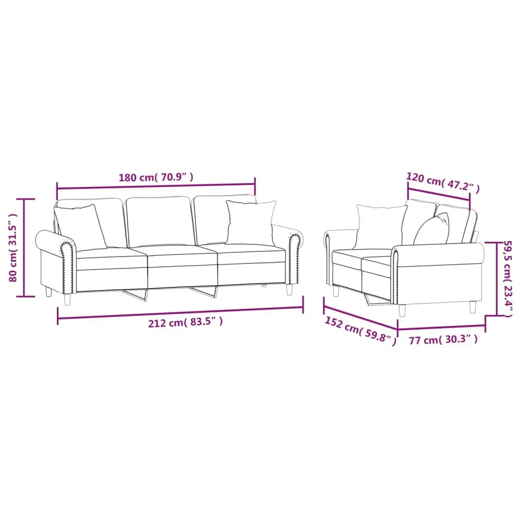 2 Piece Sofa Set with Pillows Black Velvet Price