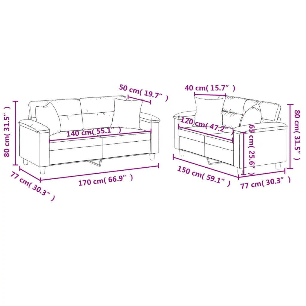 2 Piece Sofa Set with Pillows Dark Grey Microfibre Fabric Price