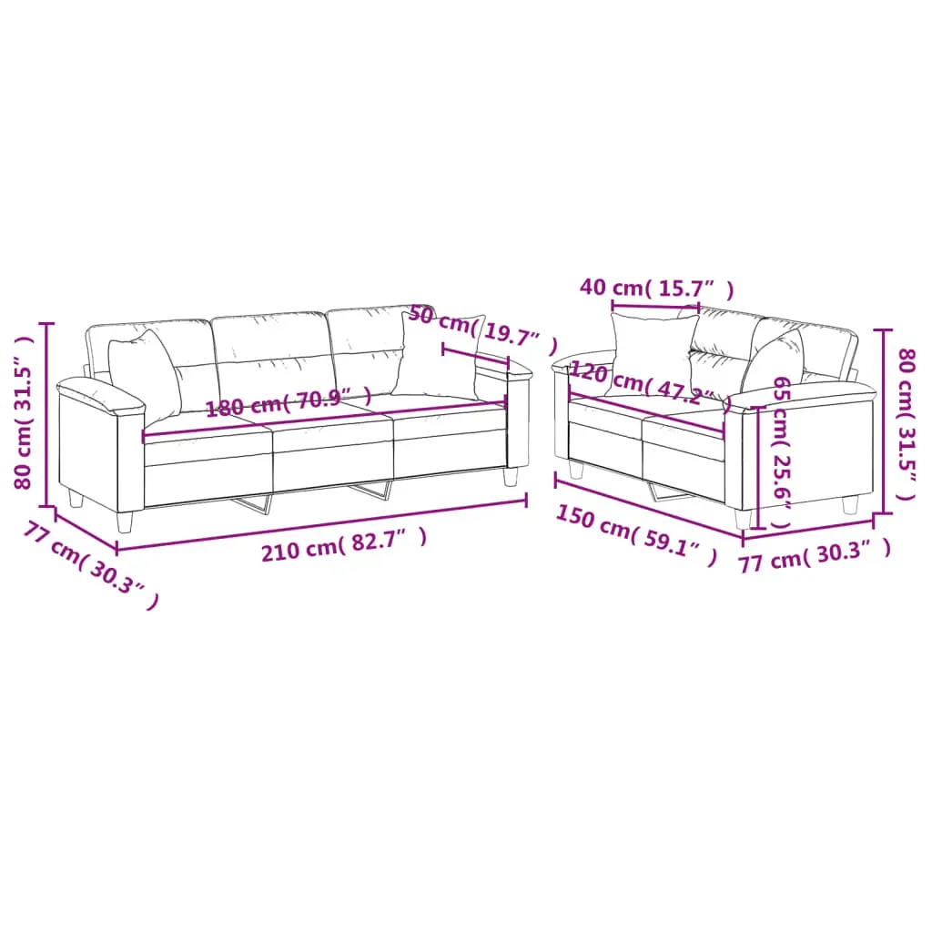 2 Piece Sofa Set with Pillows Dark Grey Microfibre Fabric Price