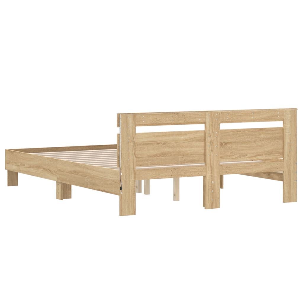 Bed Frame with LED without Mattress Sonoma Oak 150x200 cm Price