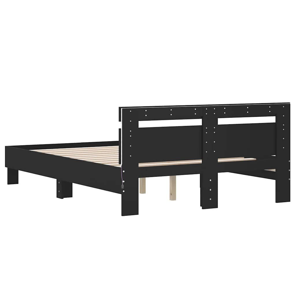 Bed Frame with LED without Mattress Black 135x190 cm Price