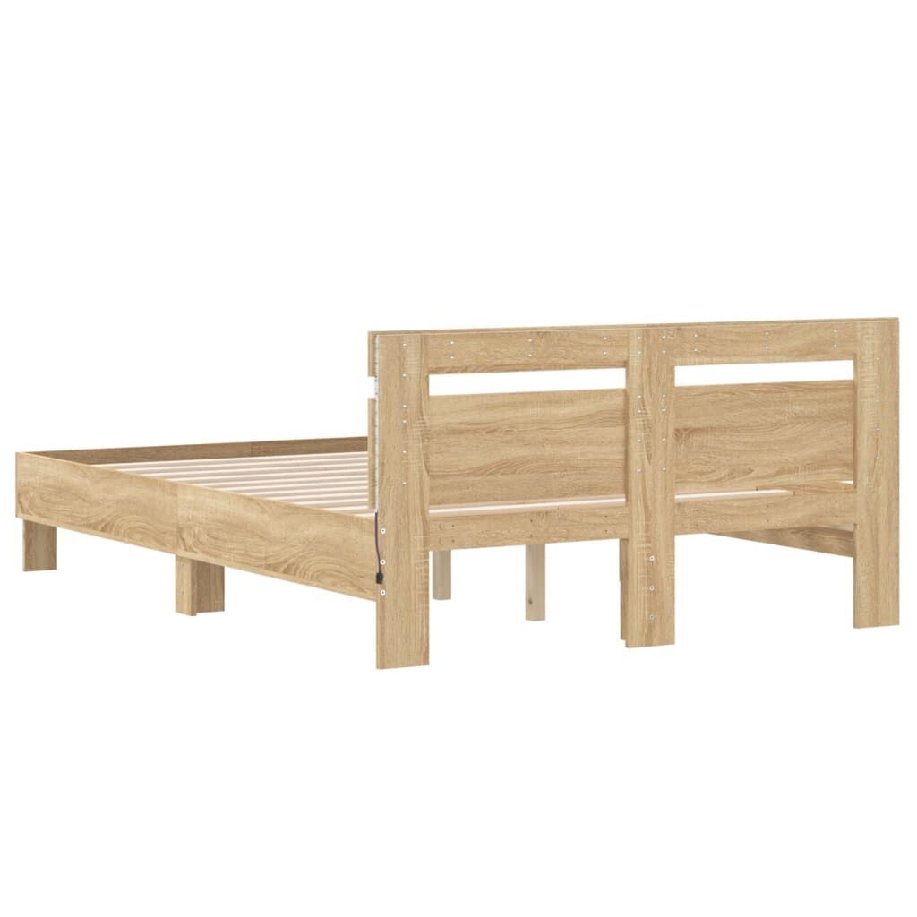 Bed Frame with LED without Mattress Sonoma Oak 135x190 cm Price