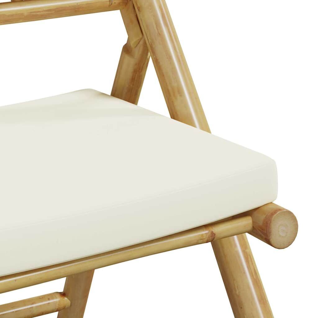 3 Piece Folding Bistro Set with Cream White Cushions Bamboo Price
