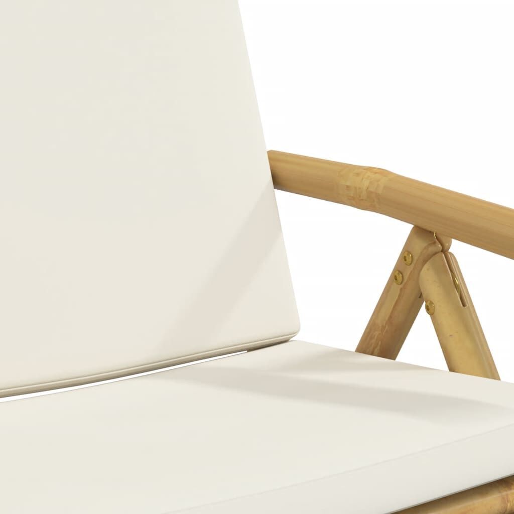 3 Piece Folding Bistro Set with Cream White Cushions Bamboo Price