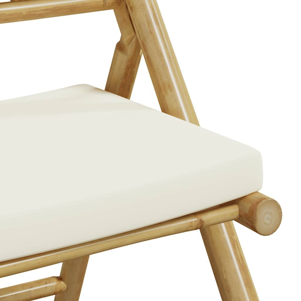 3 Piece Folding Bistro Set with Cream White Cushions Bamboo Price
