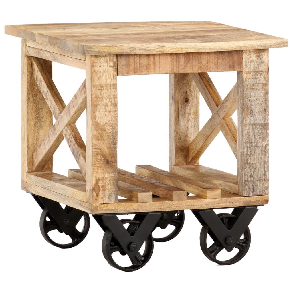 Side Table with Wheels 40x40x42 cm Rough Mango Wood Price