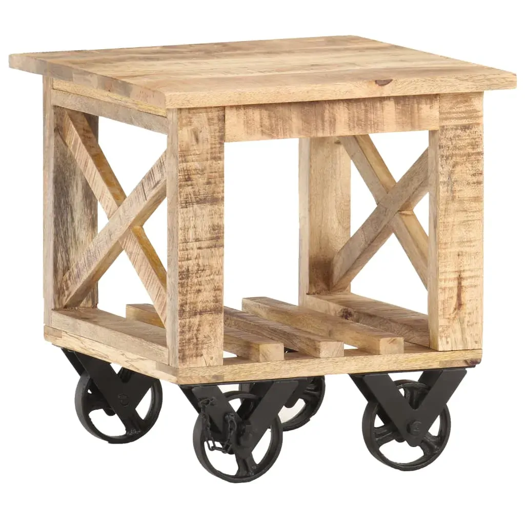 Side Table with Wheels 40x40x42 cm Rough Mango Wood Price