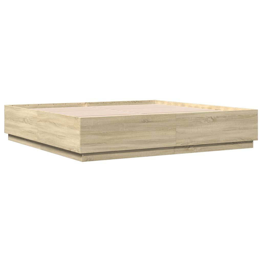 Bed Frame with LED without Mattress Sonoma Oak 183x203 cm King Price