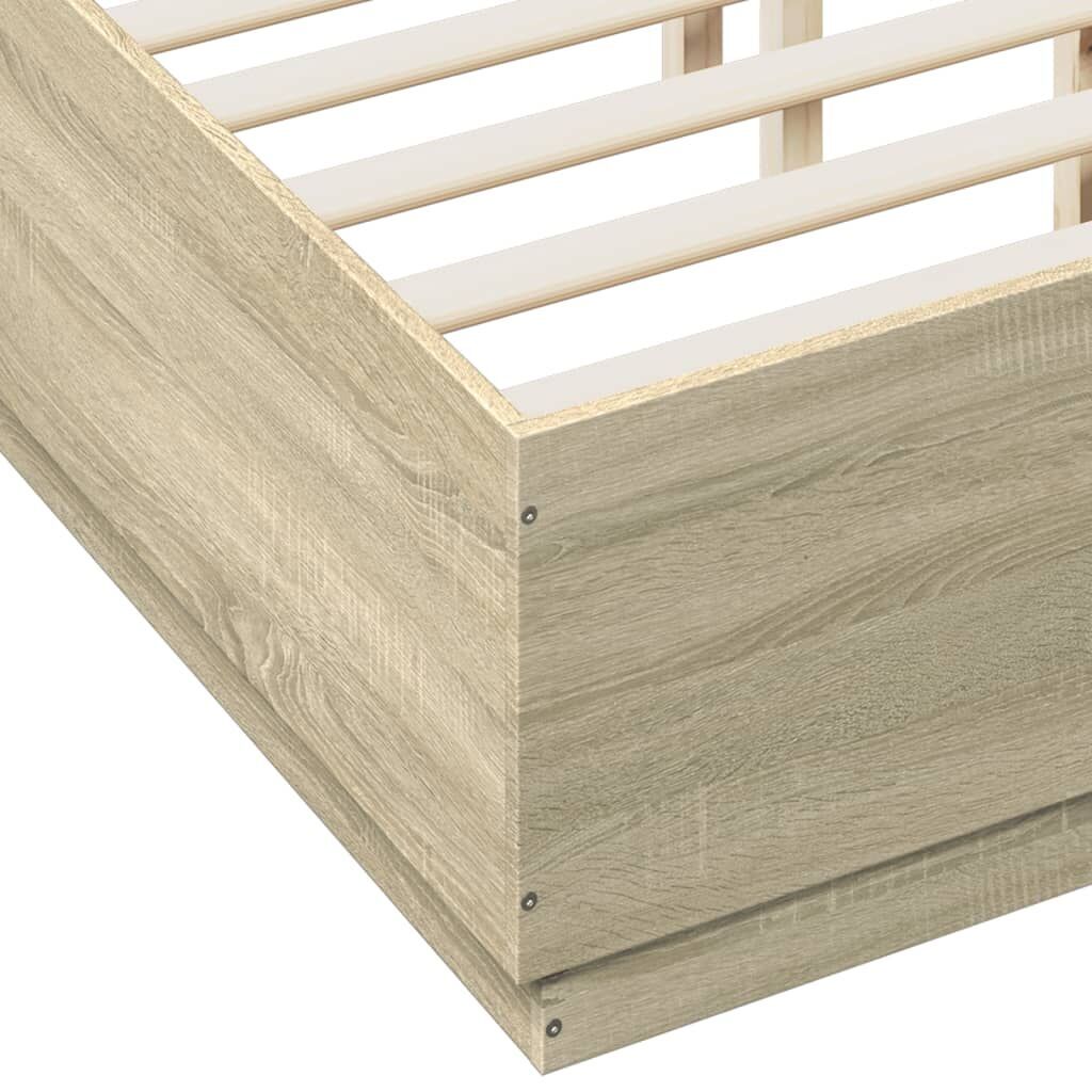 Bed Frame with LED without Mattress Sonoma Oak 135x190 cm Price