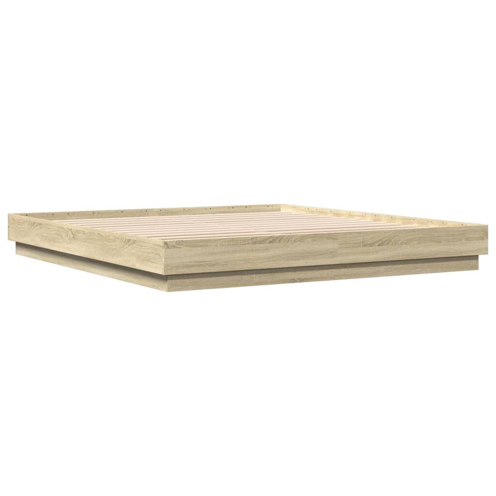 Bed Frame with LED without Mattress Sonoma Oak 183x203 cm King Price
