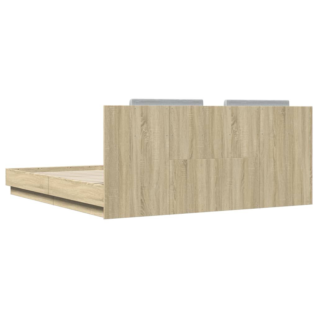 Bed Frame with LED without Mattress Sonoma Oak 183x203 cm King Price