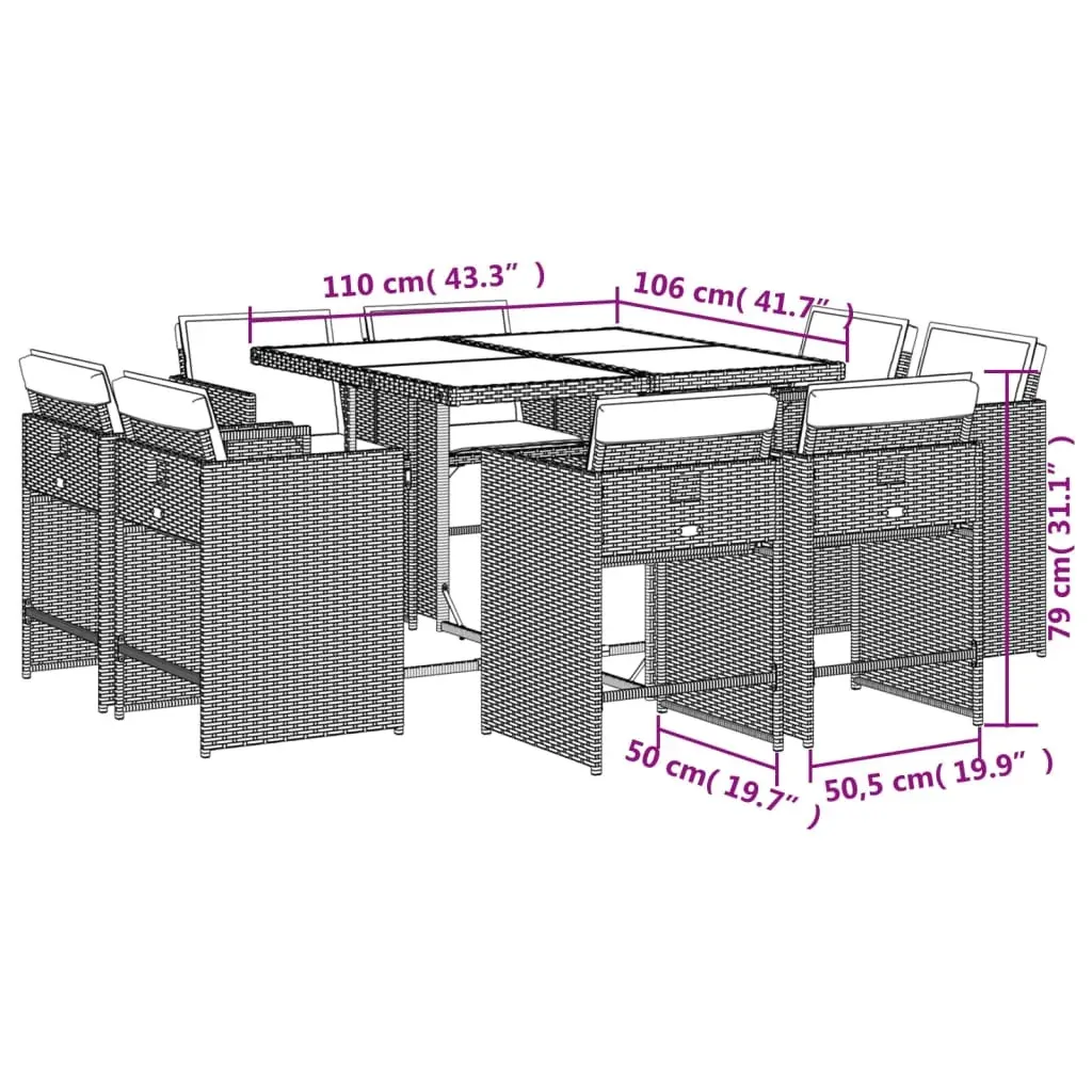 9 Piece Garden Dining Set with Cushions Grey Poly Rattan Price
