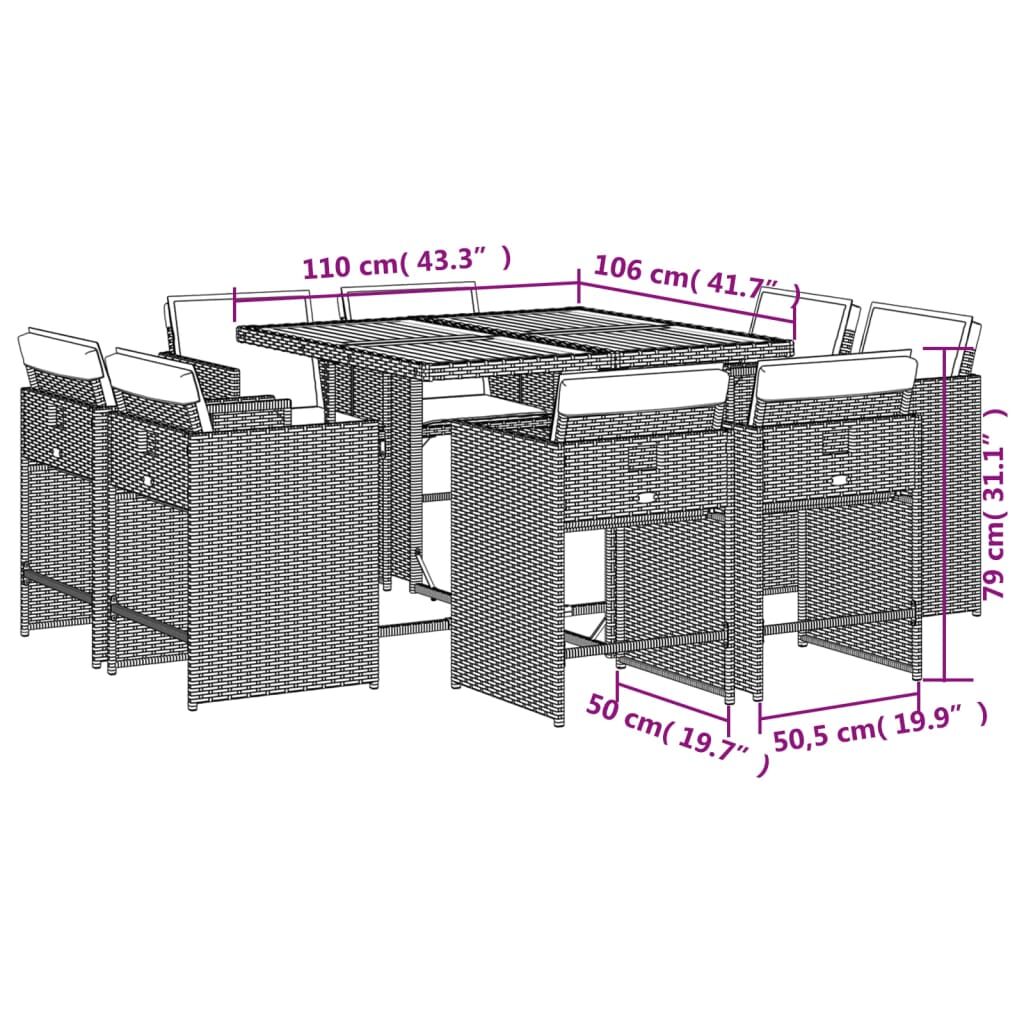 9 Piece Garden Dining Set with Cushions Grey Poly Rattan Price