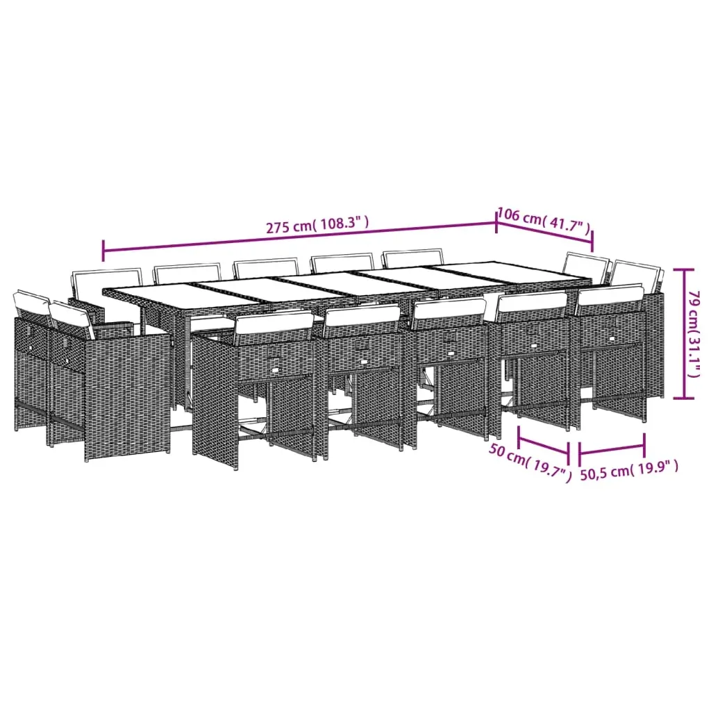 15 Piece Garden Dining Set with Cushions Grey Poly Rattan Price