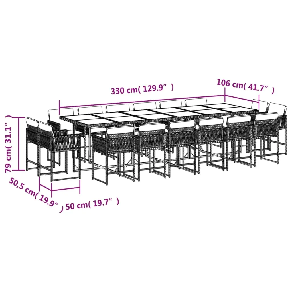 17 Piece Garden Dining Set with Cushions Light Grey Poly Rattan Price