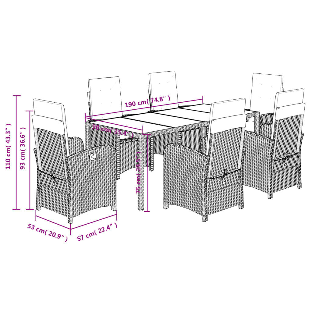 7 Piece Garden Dining Set with Cushions Black Poly Rattan Price