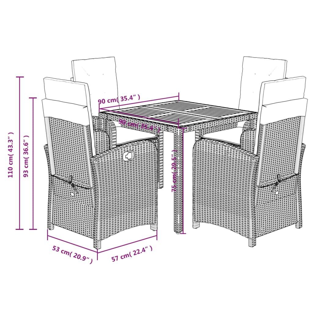 5 Piece Garden Dining Set with Cushions Black Poly Rattan Price
