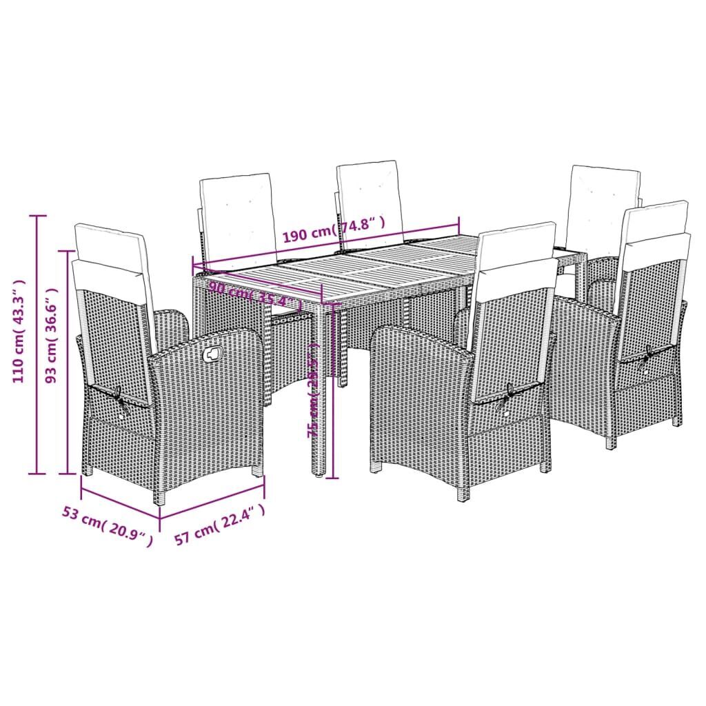 7 Piece Garden Dining Set with Cushions Black Poly Rattan Price