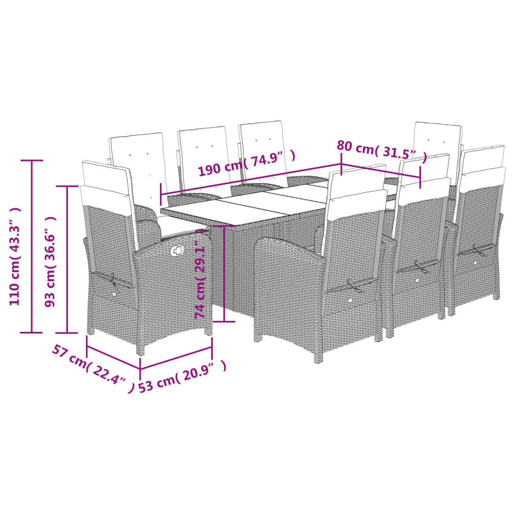 9 Piece Garden Dining Set with Cushions Black Poly Rattan Price