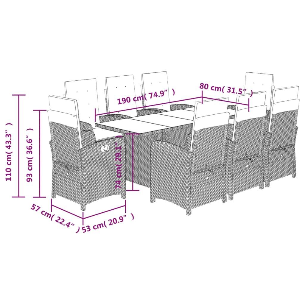 9 Piece Garden Dining Set with Cushions Grey Poly Rattan Price