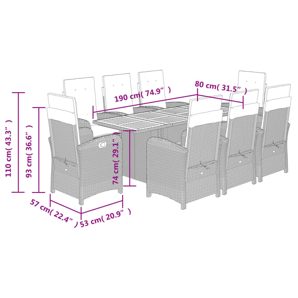 9 Piece Garden Dining Set with Cushions Black Poly Rattan Price