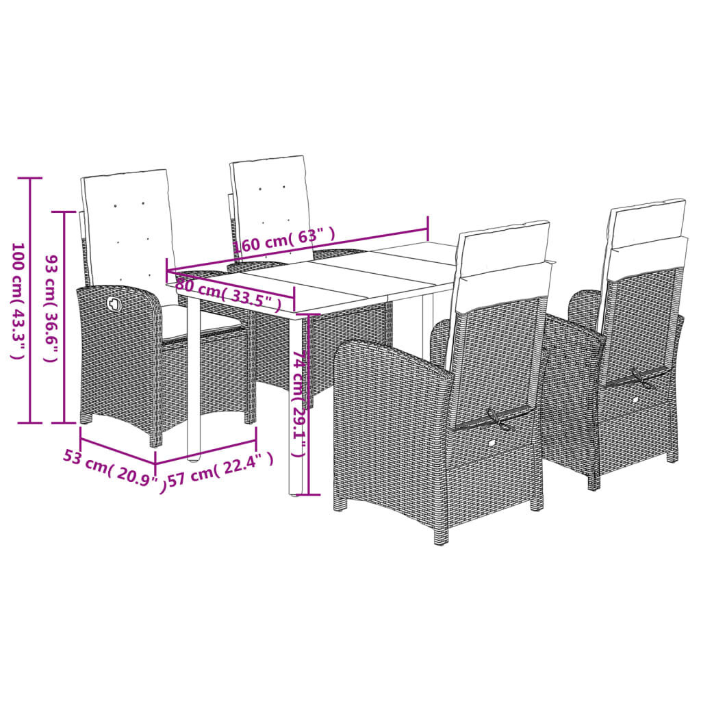 5 Piece Garden Dining Set with Cushions Black Poly Rattan Price