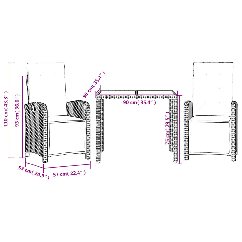 3 Piece Bistro Set with Cushions Black Poly Rattan Price